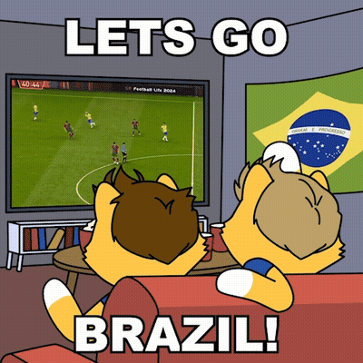A Cartoon Of Two Foxes Watching A Soccer Game With The Words Lets Go Brazil Below Them GIF