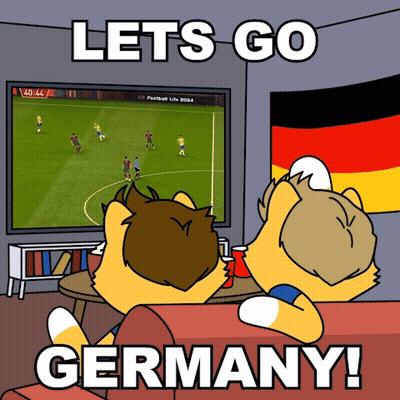 A Cartoon Of Two Foxes Watching A Soccer Game With The Words Lets Go Germany GIF