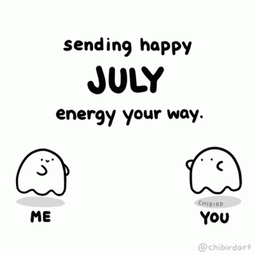 A Cartoon Of Two Ghosts With The Words Sending Happy July Energy Your Way GIF