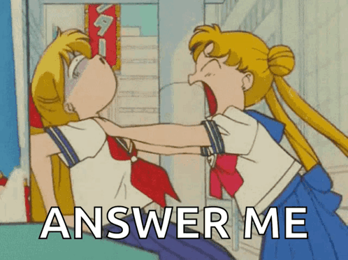 A Cartoon Of Two Girls Fighting With The Words Answer Me Above Them GIF