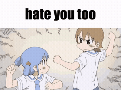 A Cartoon Of Two Girls Fighting With The Words Hate You Too GIF