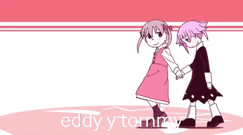 A Cartoon Of Two Girls Holding Hands With The Words Eddy Y Tommy Written On The Bottom GIF