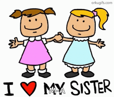 A Cartoon Of Two Girls Holding Hands With The Words I Love My Sister GIF