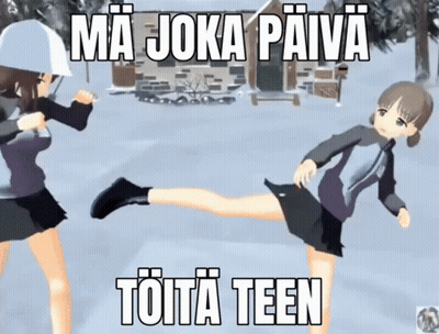 A Cartoon Of Two Girls Kicking Each Other With The Caption Ma Joka Paiva GIF