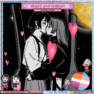 A Cartoon Of Two Girls Kissing With The Words Stupid And Lesbian Lesbian Pride At The Top GIF