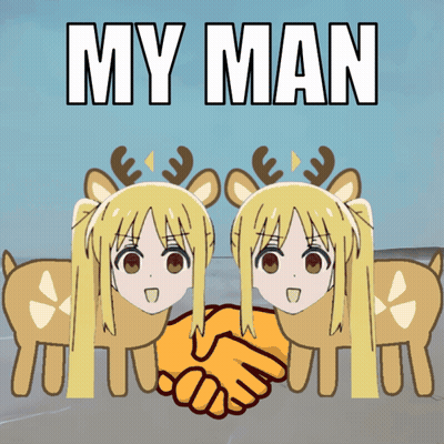 A Cartoon Of Two Girls Shaking Hands With The Words My Man Above Them GIF