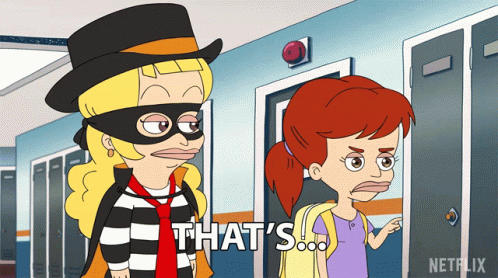 A Cartoon Of Two Girls Standing In A Hallway With The Words That 'S On The Bottom Right GIF
