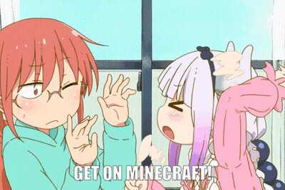 A Cartoon Of Two Girls With The Words Get On Minecraft GIF