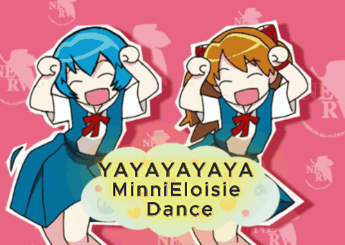 A Cartoon Of Two Girls With The Words Yayayaya Minnieloisie Dance On The Bottom GIF