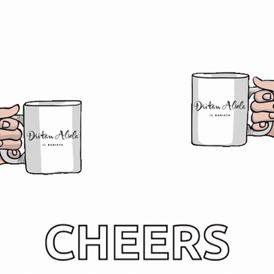 A Cartoon Of Two Hands Holding Coffee Mugs With The Words Happy Friendship Day Cheers Below Them GIF