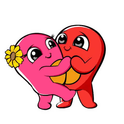 A Cartoon Of Two Hearts Hugging Each Other With A Flower In Their Hair Sticker