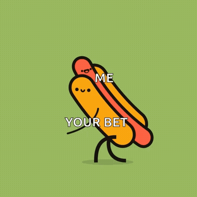 A Cartoon Of Two Hot Dogs With The Words Me Your Bet GIF