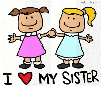 A Cartoon Of Two Little Girls Holding Hands With The Words I Love My Sister GIF
