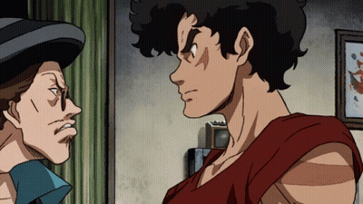 A Cartoon Of Two Men Looking At Each Other With One Wearing Glasses GIF