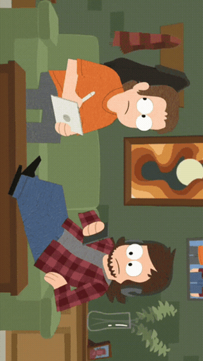A Cartoon Of Two Men Sitting On A Couch With Their Mouths Open GIF