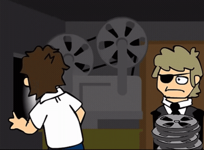A Cartoon Of Two Men Standing In Front Of A Machine GIF