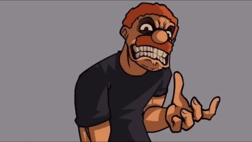 A Cartoon Of Two Men Standing Next To Each Other With Their Mouths Open And Their Teeth Visible . GIF