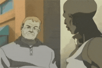 A Cartoon Of Two Men Talking With The Words Wait A Minute On The Bottom GIF