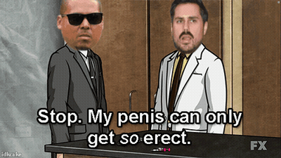 A Cartoon Of Two Men With The Caption " Stop My Penis Can Only Get So Erect " GIF