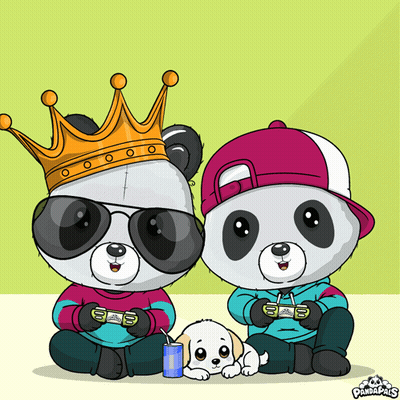 A Cartoon Of Two Panda Bears Playing Video Games With A Dog GIF
