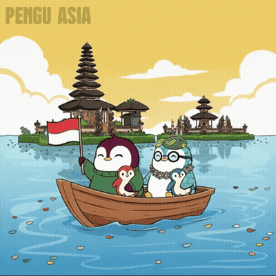 A Cartoon Of Two Penguins In A Boat With The Words Pengu Asia Below Them GIF
