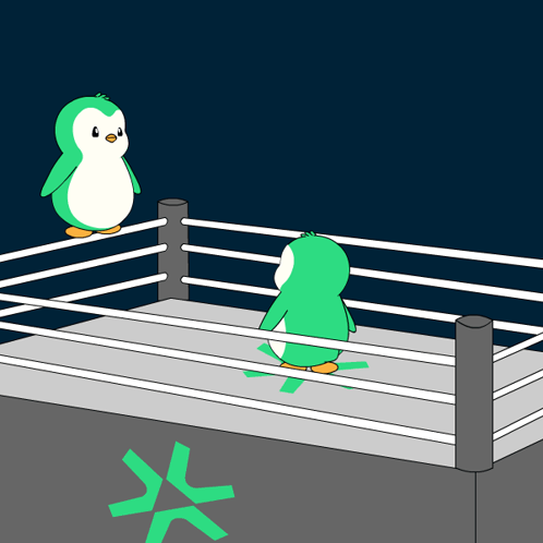 A Cartoon Of Two Penguins In A Boxing Ring With A Green Star On The Ground GIF