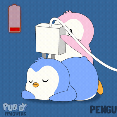 A Cartoon Of Two Penguins Laying On Top Of Each Other With The Word Pengu On The Bottom Right GIF