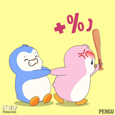 A Cartoon Of Two Penguins One Of Which Is Holding A Bat With The Word @ # % Above Them GIF