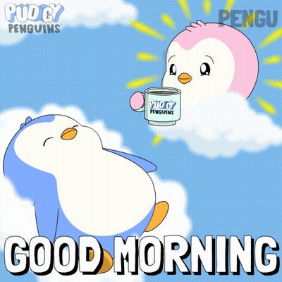 A Cartoon Of Two Penguins Says Good Morning GIF