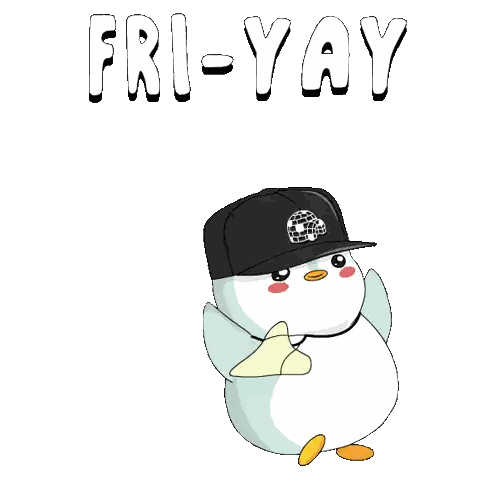 A Cartoon Of Two Penguins Wearing Hats With The Words Fri- Yay Above Them Sticker