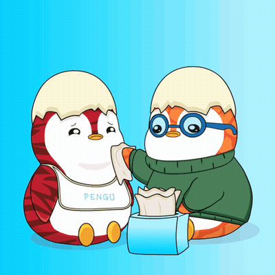 A Cartoon Of Two Penguins With The Name Pengu On Their Apron GIF