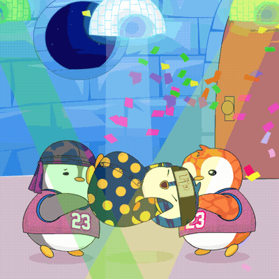 A Cartoon Of Two Penguins With The Number 23 On Their Shirts GIF