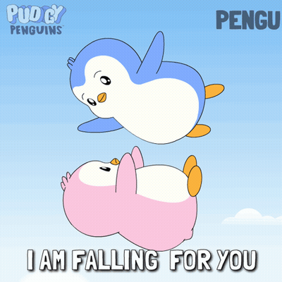 A Cartoon Of Two Penguins With The Words I Am Falling For You On The Bottom GIF