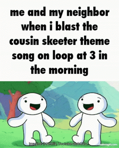 A Cartoon Of Two People Dancing With The Caption Me And My Neighbor GIF