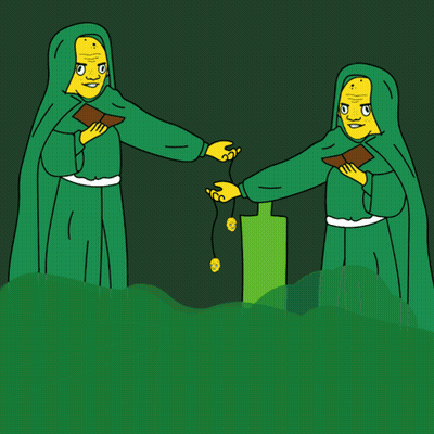 A Cartoon Of Two People In Green Robes Holding Books GIF