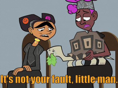 A Cartoon Of Two People With The Words It 'S Not Your Fault Little Man On The Bottom GIF