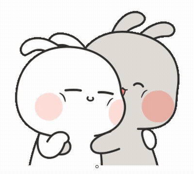 A Cartoon Of Two Rabbits Hugging Each Other With One Kissing The Other GIF