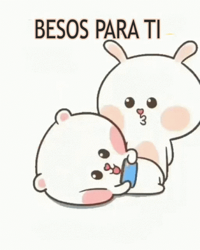 A Cartoon Of Two Rabbits Kissing Each Other With The Words Besos Para Ti In The Background GIF