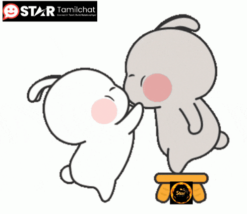 A Cartoon Of Two Rabbits Kissing With A Star Tamilchat Logo GIF