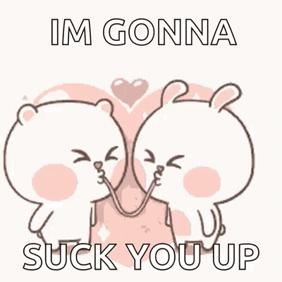 A Cartoon Of Two Rabbits Kissing With The Words Im Gonna Suck You Up GIF