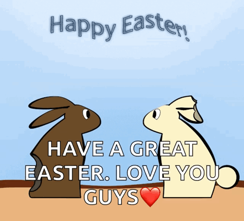 A Cartoon Of Two Rabbits Saying Happy Easter GIF