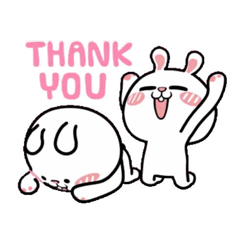 A Cartoon Of Two Rabbits Saying Thank You In Pink Letters Sticker