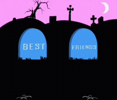 a cartoon of two skeletons giving each other a high five in a cemetery