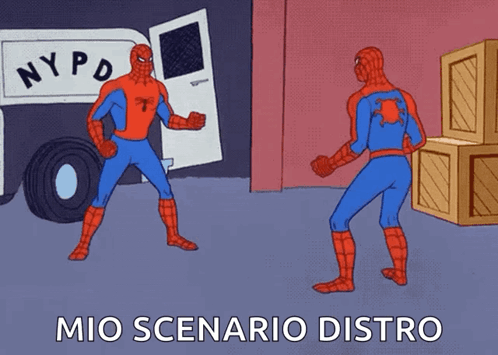A Cartoon Of Two Spider-Man Standing In Front Of A Nypd Truck GIF