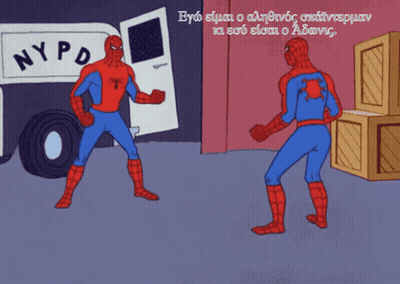 A Cartoon Of Two Spider-Man Standing In Front Of A Nypd Van GIF