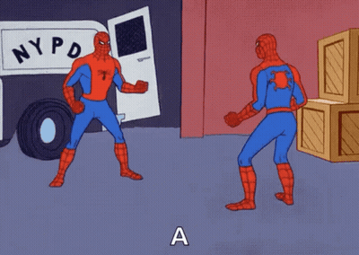 A Cartoon Of Two Spider-Man Standing Next To Each Other In Front Of A Nypd Van GIF