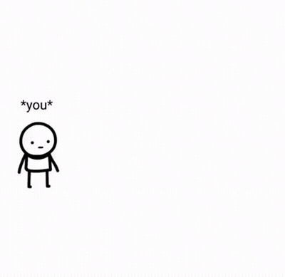 A Cartoon Of Two Stick Figures Standing Next To A Cardboard Box With The Words `` Me '' Written On It . GIF