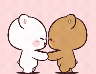 A Cartoon Of Two Teddy Bears Holding Hands And Kissing Each Other . GIF