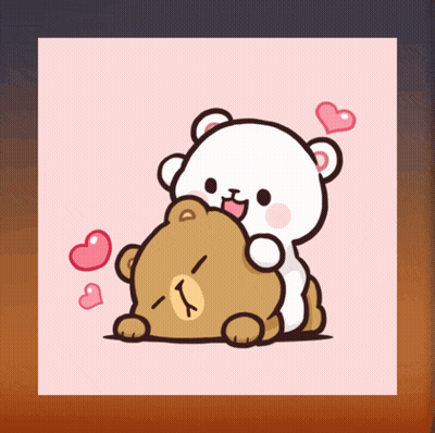 A Cartoon Of Two Teddy Bears Hugging Each Other With Hearts Around Them GIF