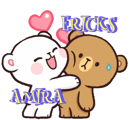 A Cartoon Of Two Teddy Bears Hugging With The Name Amra On The Bottom Right Sticker